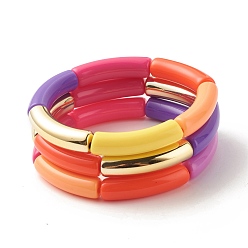 Mixed Color Acrylic Tube Beaded Stretch Bracelets Set, Mixed Color, Inner Diameter: 2 inch(5.2cm), 3pcs/set