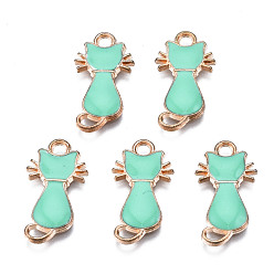 Аквамарин Подвески из эмали и сплава, форма кошки, золотой свет, аквамарин, 22x12x2~3 мм, отверстие : 2 мм