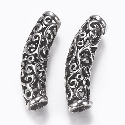 Antique Silver 304 Stainless Steel Hollow Tube Beads, Curved, Large Hole Beads, Antique Silver, 43x10mm, Hole: 6mm