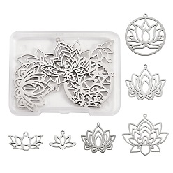 Нержавеющая Сталь Цвет 12шт 6 стиль 304 и 201 подвески из нержавеющей стали, подвески для лазерной резки, лотос, цвет нержавеющей стали, 11~32x18~33x1~1.5 мм, отверстие : 1.5~1.6 мм, 2 шт / стиль