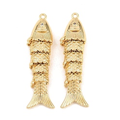 Chapado en Oro Real 18K Latón micro pavimenta claro colgantes de circonio cúbico, sin plomo y cadmio, larga duración plateado, chapado en rack, encantos de pescado, real 18 k chapado en oro, 43x12x7 mm, agujero: 1.8 mm