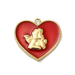 Красный 304 нержавеющей стальной эмали подвески, сердце с подвеской Купидона, вакуумное покрытие pvd, реальный 18 k позолоченный, красные, 20x20.5x2.5 мм, отверстие : 2.5x1.6 мм