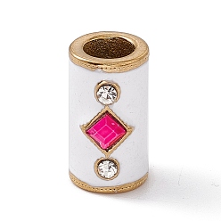 Белый Золотистый тон 304 европейские бусины из нержавеющей стали с кубическим цирконием, бусины с большим отверстием, с эмалью, колонка с ромбами, белые, 20x10.5~15 мм, отверстие : 6.5 мм