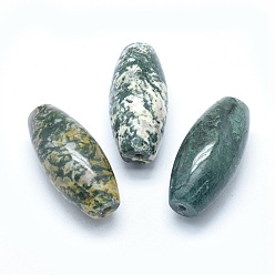 Moss Agate Natural Moss Agate Beads, Half Drilled, Rice, 42.5~44x19~20mm, Hole: 3mm