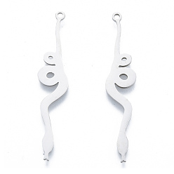 Stainless Steel Color Non-Tarnish 201 Stainless Steel Pendants, Snake Charm, Stainless Steel Color, 45x9x1mm, Hole: 1.6mm