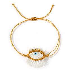 Белый Плетеные браслеты из вощеного шнура, браслеты из стеклянных бусин для женщин, с золотыми латунными круглыми бусинами, белые, внутренний диаметр: 11 дюйм (28 см)