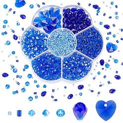 Blue 1630Pcs Glass Bugle & Seed Beads, 200Pcs Imitation Austrian Crystal Beads, 12Pcs Glass Charms, Blue, Beads: 2~8x2.5~6mm, Hole: 1mm