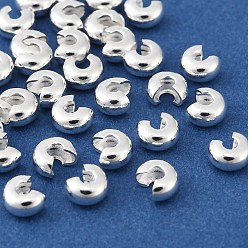 Серебро Латуни обжимной шарики охватывает, без свинца, без кадмии и без никеля, плоско-круглые, серебряные, 5.5x3 мм, отверстие : 1.6 мм