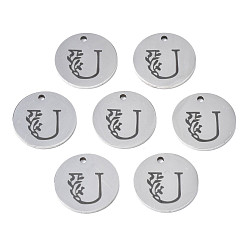 Letter U Anlaufgeschützt 304 Charms aus Edelstahl, Laserschnitt, gestalteter Buchstabe eingraviert, Flachrund, Edelstahl Farbe, letter.u, 14x1 mm, Bohrung: 1.2 mm