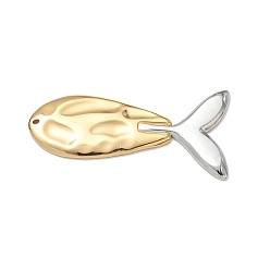 Golden & Stainless Steel Color 304 Stainless Steel Big Pendants, Hammered Fish Charms, Ion Plating(IP), Golden & Stainless Steel Color, 26.5x51x2mm, Hole: 1mm