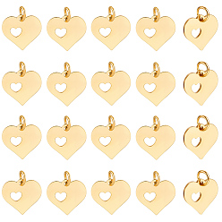 Настоящее золото 18K 24 шт. 304 подвески из нержавеющей стали, Сердце с сердцем, реальный 18 k позолоченный, 12x12.5x1 мм, отверстие : 3 мм