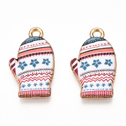 Снежный Подвески из сплава с зимним принтом, без кадмия, без никеля и без свинца, перчатки, снег, 19.5x11.5x2.5 мм, отверстие : 1.8 мм