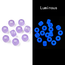 Сливовый Прозрачные и светящиеся пластиковые бусины, матовые, бусины вороны, Пони бусины, светится в темноте, баррель, слива, 9x6 мм, отверстие : 3.8 мм, Около 1900 шт / 500 г