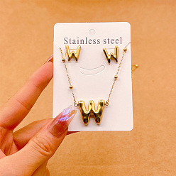 Letter W 304 комплекты из ожерелий и серег-гвоздиков из нержавеющей стали, золотые, Буква W, 450 мм