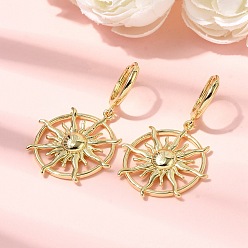 Настоящее золото 18K Серьги-кольца из латуни в форме солнца, долговечный, стойки покрытие, без свинца и без кадмия, реальный 18 k позолоченный, 41x25 мм