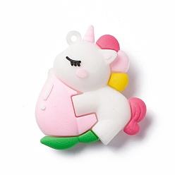 Единорог Пластиковые подвески из ПВХ, для изготовления брелка, рисунок единорога, 48x45x19 мм, отверстие : 2 мм