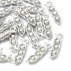 Real Platinum Plated SHEGRACE Brass Pea Charms, Cadmium Free & Nickel Free & Lead Free, Real Platinum Plated, 14x4x2mm, Hole: 1mm
