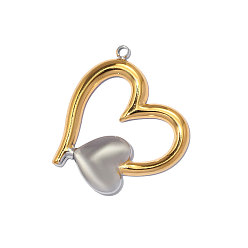 Настоящее золото 18K Два тона 304 из нержавеющей стали подвески, сердце прелести, ионное покрытие (ip), зеркальная полировка, реальный 18 k позолоченный, 26x24 мм, отверстие : 1.5 мм