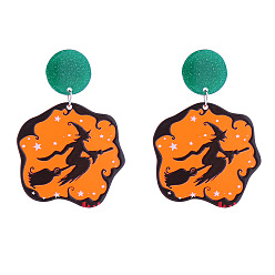 Witch Акриловые серьги-гвоздики на Хэллоуин, ведьма, 55x38 мм