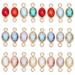 (52) Непрозрачная лаванда 24 шт. 12 цвета латунь паве граненые стеклянные соединительные подвески, овальные звенья с камнями рождения, золотые, разноцветные, 11.5x4.5x2.5 мм, отверстие : 1 мм, 2 шт / цвет