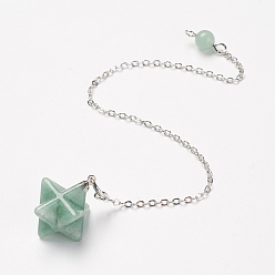 Зеленый Авантюрин Чакра натуральный зеленый авантюрин биолокационные маятники, с медными цепями, Звезда Меркабы, 195~210 мм