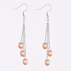 Цвет Древесины 304 из нержавеющей стали болтаться серьги, кабельные цепи, с кубическими циркониевыми прелестями, деревесиные, 73 мм, штифты : 0.6 мм