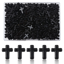 Черный 200 непрозрачные акриловые бусины, крестик, чёрные, 16x12x4.5 мм