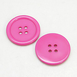 Hot Pink Resin Buttons, Dyed, Flat Round, Hot Pink, 34x4mm, Hole: 3mm, 98pcs/bag