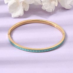 Turquoise 304 Stainless Steel Enamel Hinged Cuff Bangles for Women, Ion Plating(IP), Real 18K Gold Plated, Turquoise, Inner Diameter: 1.97x2.36 inch(5x6cm)