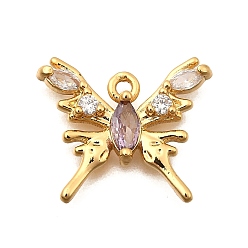 Бабочка Латунные микро проложить кубического циркония подвески, долговечный, без никеля , реальный 18 k позолоченный, бабочка, 15.5x18x3 мм, отверстие : 1.4 мм