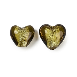 Цвет Оливы Ручная серебряная фольга стеклянные бусины Lampwork, сердце, оливковый, 14.5~15.5x15~15.5x9~10 мм, отверстие : 1.8 мм