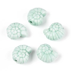 Светло-голубой Ручной фарфоровые керамические шарики, яркие глазированный фарфор, формы раковины, светло-голубой, 14x12x7.5~8 мм, отверстие : 2~2.5 мм