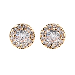 Champagne Gold Серьги-гвоздики из плоской круглой латуни с прозрачным кубическим цирконием, долговечный, шампанское золото, 10 мм