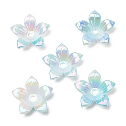 Sky Blue UV Plating Opaque Acrylic Beads, Iridescent, Flower, Gradient Color, Sky Blue, 21.5x23x5mm, Hole: 2.5mm