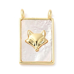 Настоящее золото 18K Подвески из латуни с натуральными белыми ракушками, прямоугольник амулеты, реальный 18 k позолоченный, долговечный, без свинца и без кадмия, стойки покрытие, лиса, 18x11x3.5 мм, отверстие : 1.6 мм