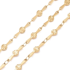 Golden Ion Plating(IP) 304 Stainless Steel Flower Bar Link Chains, Soldered, with Spool, Golden, 14.5x4x1.3mm, Hole: 1mm, about 32.81 Feet(10m)/Roll