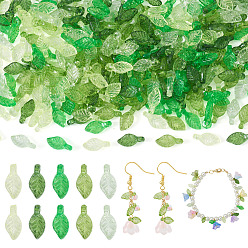 Mixed Color 250Pcs 5 Colors Transparent Acrylic Charms, Leaf Charms, Mixed Color, 10.5x5x3.5mm, Hole: 1.2mm, 50pcs/color