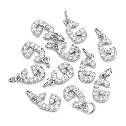 Letter G Colgantes Shegrace de latón con microengaste de circonitas cúbicas transparentes, sin níquel, 925 chapado en plata de ley, dijes de la letra g, 12.5x7x2.5 mm, anillo de salto: 5x1 mm, diámetro interior: 3 mm