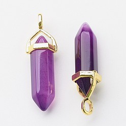 Натуральный Агат Подвески из натурального агата с двумя концами, окрашенная и подогревом, с подвеской из случайного сплава с шестигранной головкой, золотые, пуля, 37~40x12.5x10 мм, отверстие : 3x4.5 мм