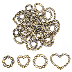 Antique Bronze 80Pcs 4 Style Zinc Alloy Twist Linking Rings, Round & Heart, Antique Bronze, 20pcs/style