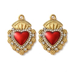 Золотой 304 нержавеющей стальной эмали подвески, святое сердце, со стразами, ионное покрытие, золотые, 2.5x1.7x0.3 см, отверстие : 1.6 мм
