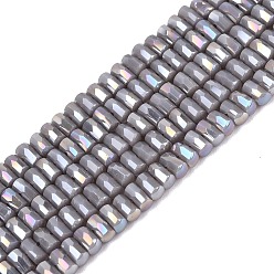 Темно-Серый Гальванические непрозрачные стеклянные бусины, формой кости, граненые, с покрытием AB цвета, темно-серый, 2~2.5x3.5~4x2.5~3 мм, отверстие : 0.7~0.8 мм, около 142~160 шт / нитка, 11.61~15.35 дюйм (29.5~39 см)