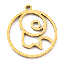 Capricornio 304 colgantes de acero inoxidable, real 18 k chapado en oro, Corte con laser, Charm redondo plano con el signo 12 constelaciones, Capricornio, 22x20x1 mm, agujero: 1.6 mm