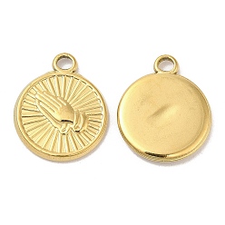 Настоящее золото 18K Ионное покрытие (ip) 304 подвески из нержавеющей стали, плоский круглый оберег с молящимися руками, реальный 18 k позолоченный, 19x16x2 мм, отверстие : 2 мм
