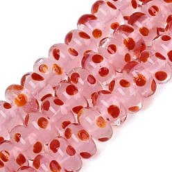 Pink Бусины лэмпворк , рондель с горошком, розовые, 9.5~10.5x5 мм, отверстие : 1~1.4 мм