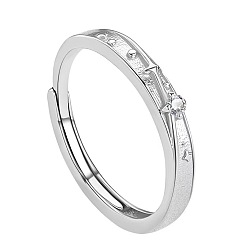 Платина 999 Кольца из стерлингового серебра с прозрачными кубическими циркониями, Луна и звезды, платина, внутренний диаметр: регулируемый