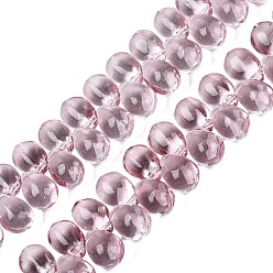 Hellviolettrot Backfarbe transparente Glasperlenstränge, oben gebohrte Perlen, Träne, hellviolettrot, 13.5x9.5x9.5 mm, Bohrung: 1~1.2 mm, ca. 119~122 Stk. / Strang, 21.46~23.43 Zoll (54.5~59.5 cm)