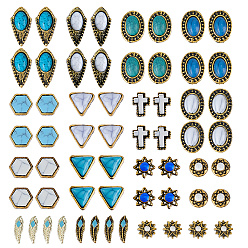 Mixed Shapes 60Pcs 15 Styles Alloy Resin Cabochons, Nail Art Decoration Accessories, Antique Golden, Mixed Shapes, 5.5~12.2x1.5~3.8mm, 4pcs/style