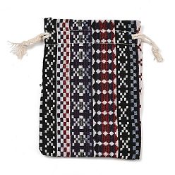 Colorido Bolsas de almacenamiento con cordón y estampado étnico de polialgodón, Rectángulo, colorido, 13.5~14x9.5x0.7 cm