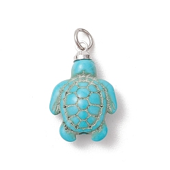Бирюза Окрашенные синтетические бирюзовые подвески, прелести морской черепахи, платина, бирюзовые, 21.5x14x7 мм, Перейти кольцо: 5x0.8 мм, внутренний диаметр: 3 мм